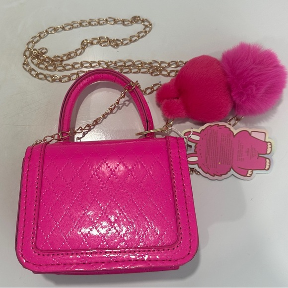 NWT Hot Pink Mini Quilted Handbag with Chain - Picture 4 of 5